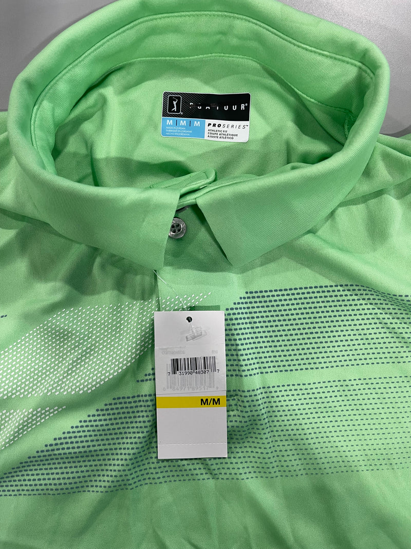 PGA TOUR SHORT SLEEVE 2 BUTTON POLO - SIZE: MEN M - GREEN - Brand New
