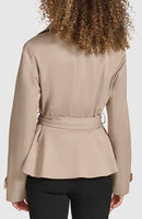 LWQMP974 KARL LAGERFELD WOMEN'S SHORT PEPLUM TRENCH COAT Size L KHAKI - Brand New