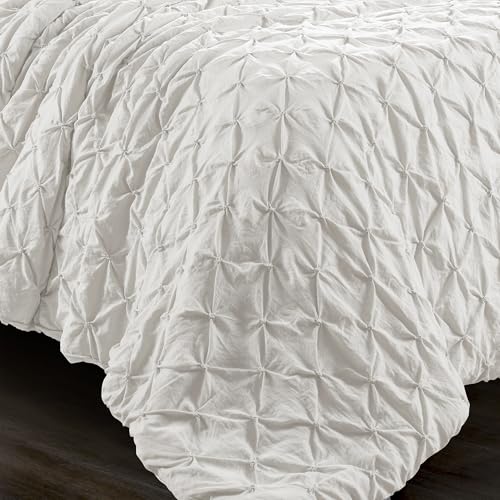 LUSH DECOR RAVELLO PINTUCK SET LUXE 5 PIECE TEXTURED BEDDING QUEEN - WHITE - Brand New