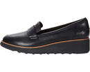 CLARKS CASUAL SLIP ON SHOES SHARON GRACIE SOFT LEATHER - SIZE: WOMEN 8 - BLACK - Like New