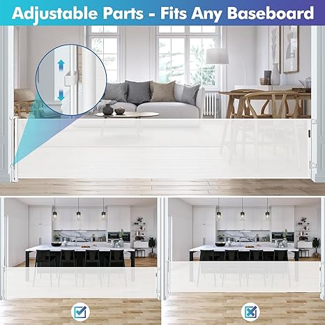 KISKIZ 130 INCH RETRACTABLE BABY GATES EXTRA WIDE BABY GATE - WHITE - Like New