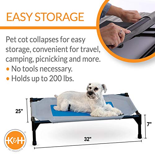 K&H PET PRODUCTS COOLIN' PET COT, 32X25X7 MEDIUM, 1666-32X25, GRAY/BLUE - Like New