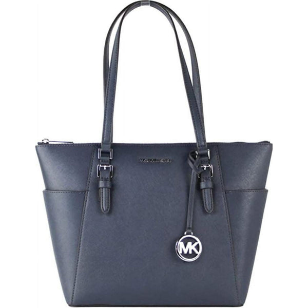 MICHAEL KORS WOMENS CHARLOTTE LARGE TOP ZIP TOTE - NAVY/SILVER HARDWARE - Brand New