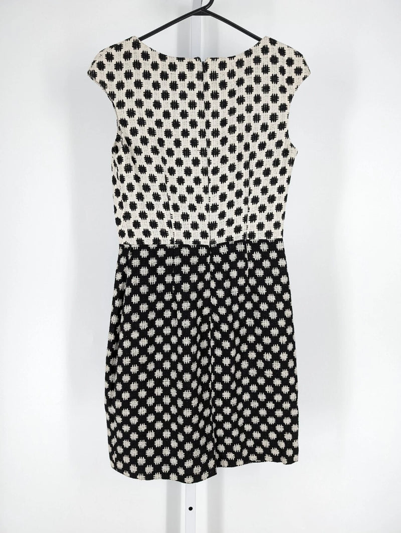 OSCAR DE LA RENTA PRE FALL RUNWAY RAW SILK WEAVE KNIT DRESS SIZE 4 - BLACK/WHITE - Brand New