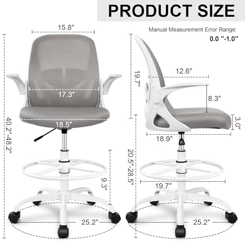 Primy Ergonomic Drafting Chair with Flip-up Armrests Tall Office Chair Grey - Like New