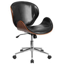 FLASH FURNITURE TANA MID-BACK WOOD CONFERENCE OFFICE CHAIR WOOD/BLACK LEATHER - Like New