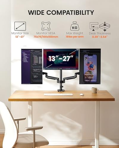 ERGEAR TRIPLE MONITOR MOUNT HOLDER EGTS5B - BLACK - Like New