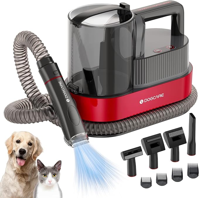 DOGCARE 6-in-1 Dog Modern Grooming Kit Cat & Dog Clippers Vacuum - Red/Black Like New