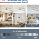 TCL 52" CEILING FAN LIGHTS FLUSH MOUNT, 5 BLADE LOW PROFILE 6 SPEEDS DC - SILVER - Like New
