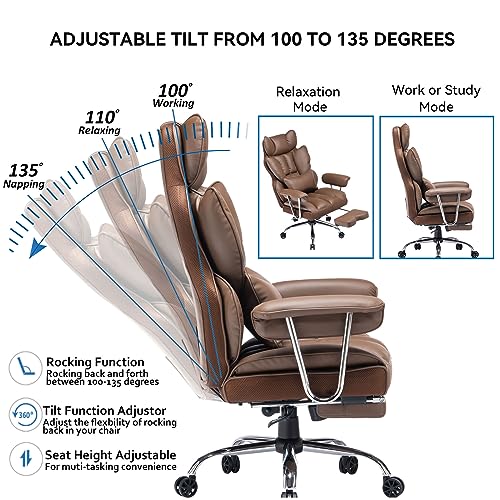 EFOMAO DESK OFFICE CHAIR 400LBS BIG AND TALL OFFICE CHAIR PU LEATHER - BROWN - Like New