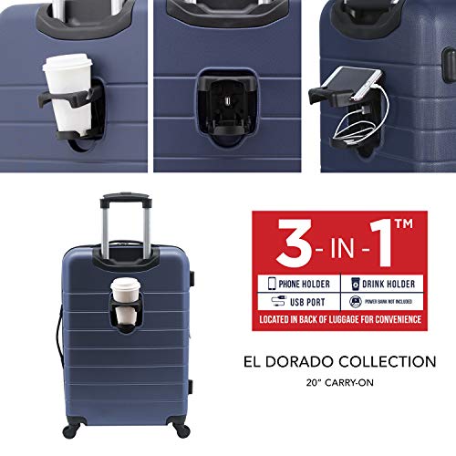 WRANGLER 20" SMART SPINNER CARRY-ON LUGGAGE WITH USB PORT - NAVY BLUE - Like New