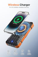 JSKEI SOLAR POWER BANK 49800MAH CHARGER WITH CABLES LED FLASHLIGHT, 15W - ORANGE - Like New