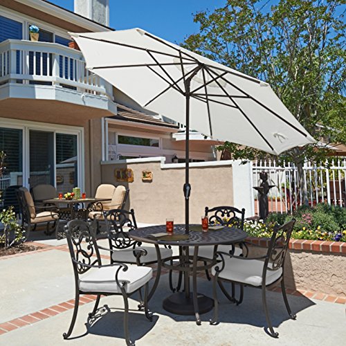 California Umbrella 9Ft Round Aluminum Deck, Crank, Auto Tilt, White Olefin - Like New