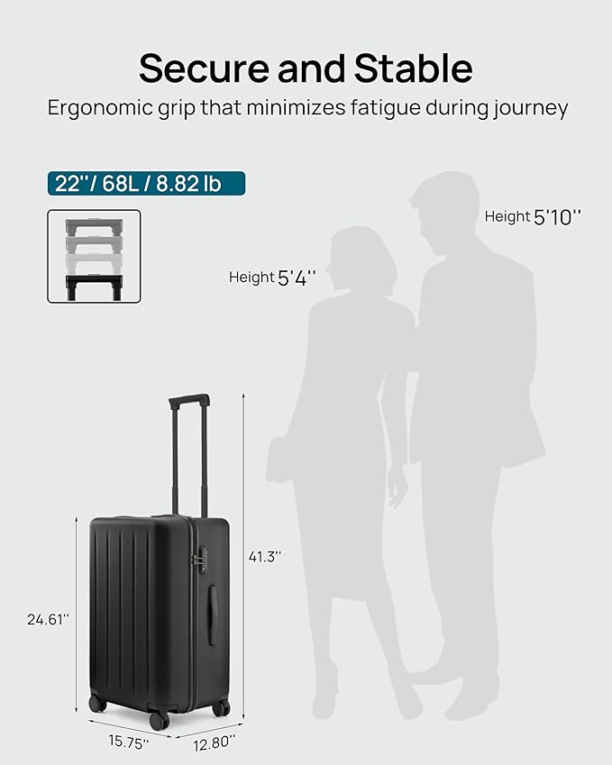 NINETYGO Checked Luggage 24" Suitcases Wheels 70/30 Split LG22004 - BLACK Like New