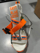 SAYT RLAE CHUNKY PLATFORM WEDGE SANDALS WHITE MESH UPPER - WHITE,ORANGE - Like New