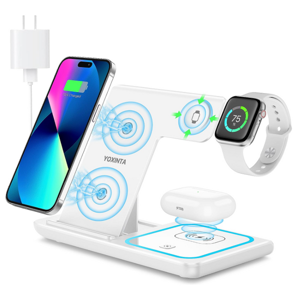 YOXINTA X455 3 in 1 Wireless Charging Station White Like New