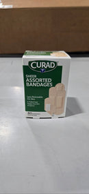 CURAD SHEER ASSORTED BANDAGES, LESS NOTICEABLE ON SKIN, 4-SIDED SEAL,80 BANDAGES - Brand New