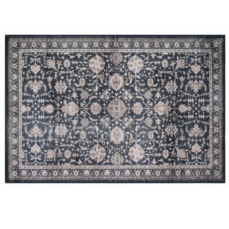 BIBB HOME 4FTX6FT WASHABLE FLANNEL PRINTED AREA RUG LATEX BACK - MIDNIGHT BLOOM - Brand New