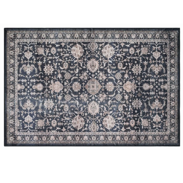 BIBB HOME 3FTX5FT WASHABLE FLANNEL PRINTED AREA RUG LATEX BACK - MIDNIGHT BLOOM - Like New