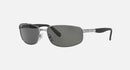 RAY-BAN POLISHED GUNMETAL FRAME, CRYSTAL GREEN POLARIZED LENSES, 61-16-130 3P - Like New