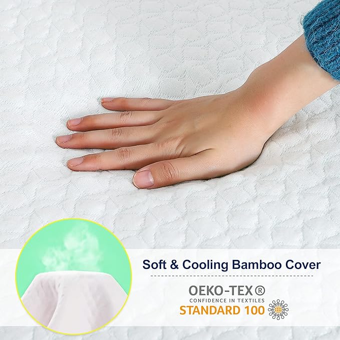 HOMHOUGO MATTRESS TOPPER TWIN 4" GREEN TEA MEMORY FOAM MATTRESS TOPPER - WHITE - Brand New