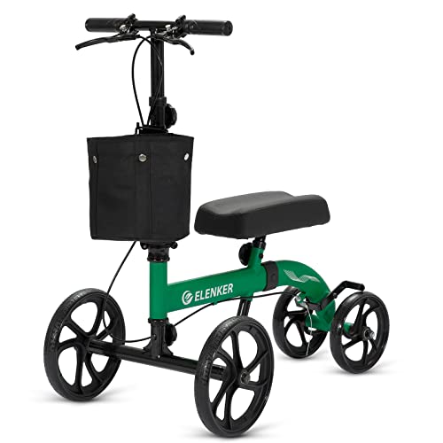 ELENKER BEST VALUE KNEE WALKER 10" FRONT WHEEL STEERABLE SCOOTER CRUTCH - GREEN - Like New