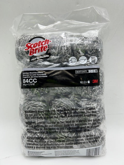 SCOTCH-BRITE 12PCS STEEL WOOL SCRUBBER PADS, 12 PACK - STAINLESS STEEL - Brand New