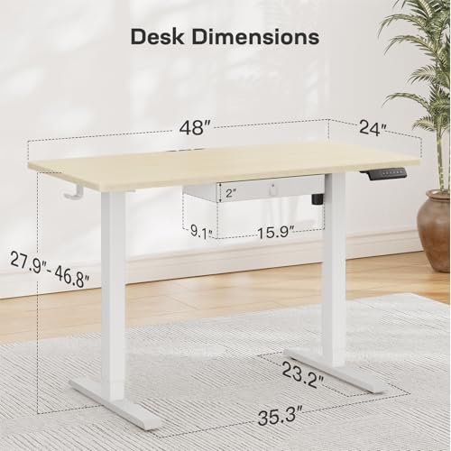 MARSIL Electric Standing Desk With Drawer, 48" X 24", Ergonomic, - Maple - Like New