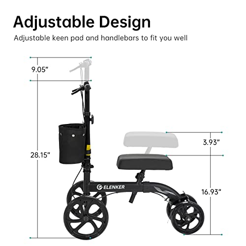ELENKER BEST VALUE KNEE WALKER 10" FRONT WHEELS STEERABLE MEDICAL SCOOTER BLACK - Like New