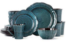 Elama Lavish Blue 16 Piece Round Stoneware Dinnerware Set - Blue - Brand New
