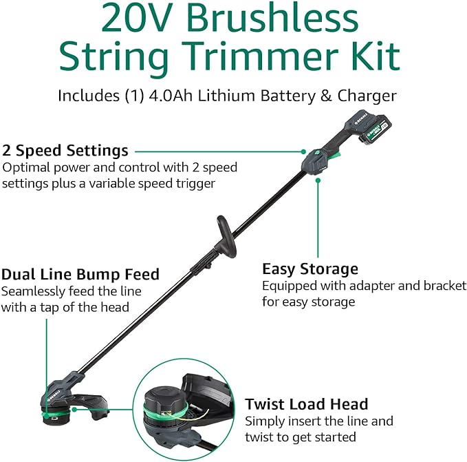 Denali by SKIL 20V Brushless 13" String Trimmer Kit 4.0Ah Battery & Charger BLUE Like New