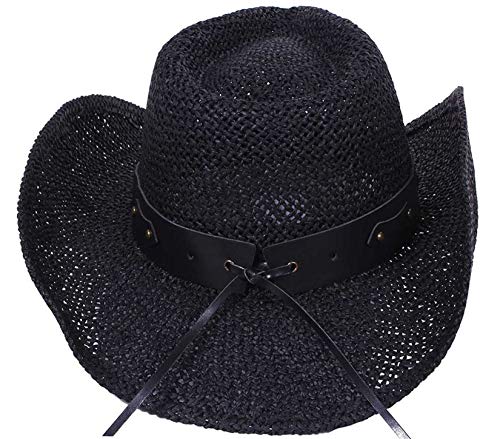 Livingston Men & Women's Woven Straw Cowboy Hat w/Hat Band - Black - Brand New