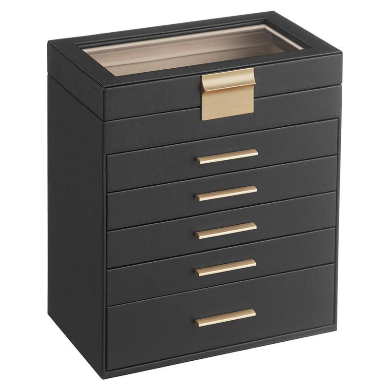 SONGMICS Jewelry Box with Glass Lid, 6-Layer Jewelry Organizer, 5 Drawers - Brand New