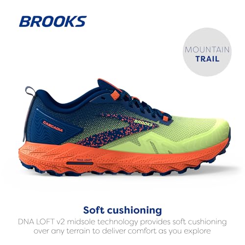 BROOKS MEN’S CASCADIA 17 TRAIL RUNNING SHOE - GREEN/NAVY/FIRECRACKER - 13 US - Like New