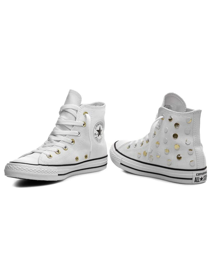 CONVERSE WOMENS STUDDED HIGH TOP CHUCK TAYLORS - SIZE: WOMEN 8 - WHITE - 547266C - Like New