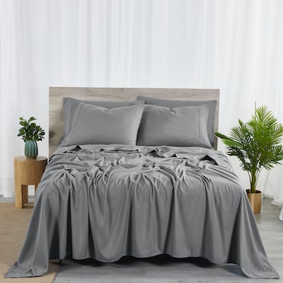 BIBB HOME 2000 COUNT 6-PIECE RAYON FROM BAMBOO SHEET SET QUEEN - CHARCOAL - Like New