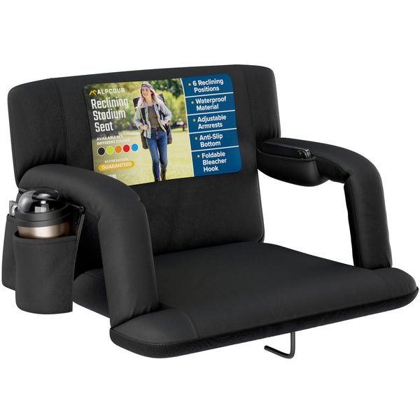 ALPCOUR RECLINING STADIUM SEAT WIDE BLEACHER BACK SUPPORT CUSHION - BLACK - Brand New
