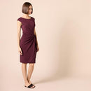 AMAZON ESSENTIALS WOMEN'S CAP SLEEVE BOAT-NECK FAUX WRAP DRESS BURGUNDY S - Brand New