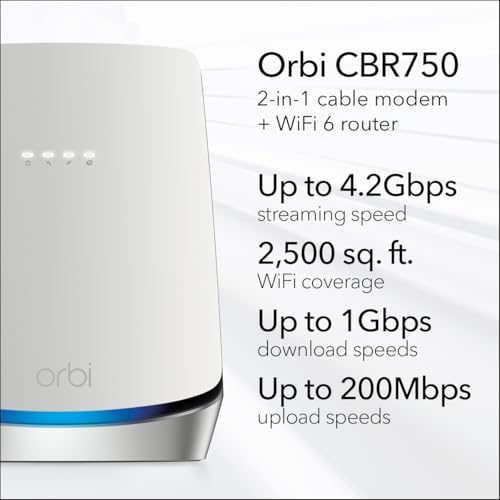 NETGEAR ORBI WIFI 6 ROUTER DOCSIS 3.1 BUILT-IN CABLE MODEM CBR750-100NAS - WHITE - Like New