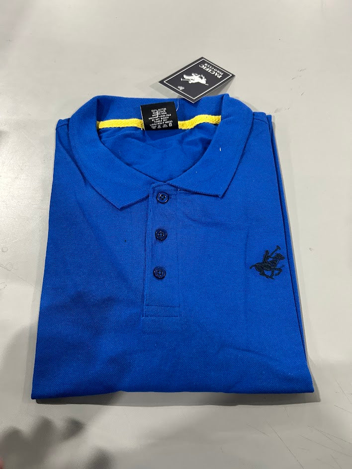 PACIFIC POLO CLUB MEN'S SHORT SLEEVE WITH ROYAL BLUE/YELLOW TRIM BUTTONS - 2XL - Brand New