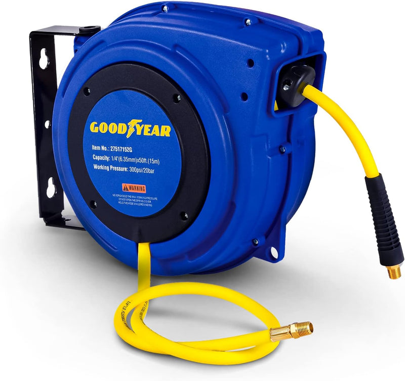 Goodyear Air Hose Reel Retractable 1/4" Inch x 50' Foot 43398-75573 -BLUE/YELLOW Like New
