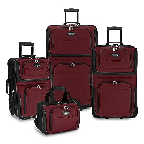 Travel Select Amsterdam Expandable Rolling Upright Luggage, Burgundy 4-Piece Set Like New