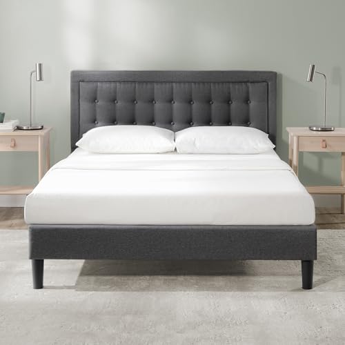 ZINUS Dachelle Upholstered Platform Bed Frame, Mattress Foundation - Dark Grey - Like New