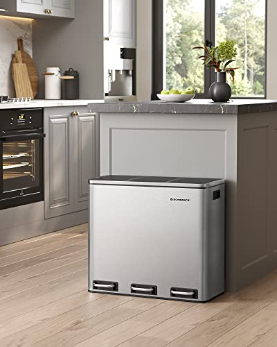 SONGMICS Trash Can, 3 x 4.8 Gallon Garbage Can, 14.4 Gallon Recycle Bin, Silver - Like New