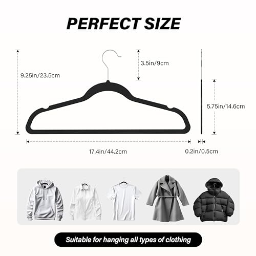 SIMPLE DELUXE VELVET HANGERS WITH SHOULDER NOTCHES SPACE SAVING -BLACK - Brand New