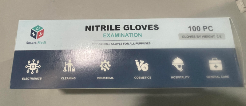 SMART MEDI NITRILE EXAM GLOVES, 100 PCS- MEDIUM - BLUE - Brand New