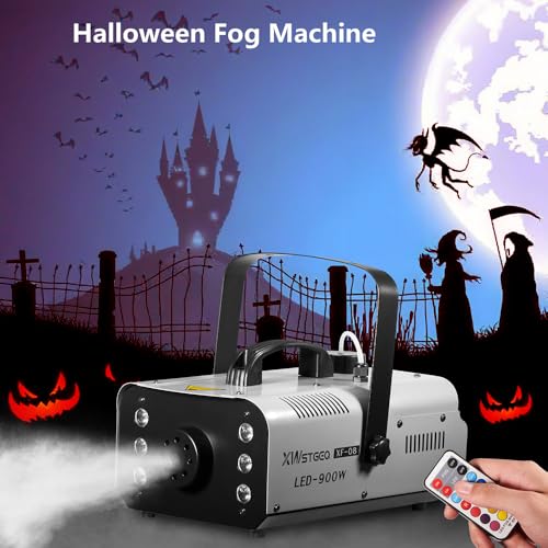 XWSTGEQ FOG MACHINE 900 WATT WITH 6 LED LIGHTS AND 2-IN-1 WIRELESS REMOTE GRAY - Like New