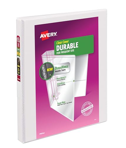 AVERY DURABLE VIEW 3 RING BINDER, 0.5" SLANT RINGS, 135-SHEET, 17002 - WHITE - Like New