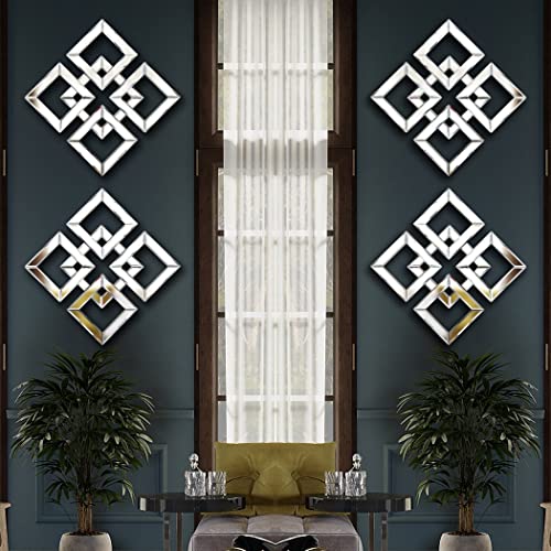 2 Pack Silver Mirrored Square Wall-Mounted Mirrors Modern Glam Accent Decor - Like New