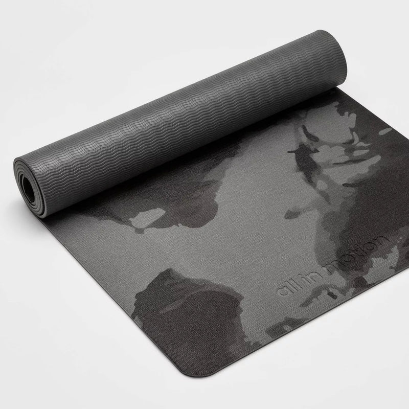 ALL IN MOTION SWIRL PRINT YOGA MAT 5MM - PVC MATERIAL, LOW TACK GRIP - GRAY - Like New